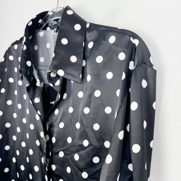 SERGIO HUDSON | NEW Silk Button Down Black/White Polka Dot Blouse Women’s Size M - Picture 3 of 14